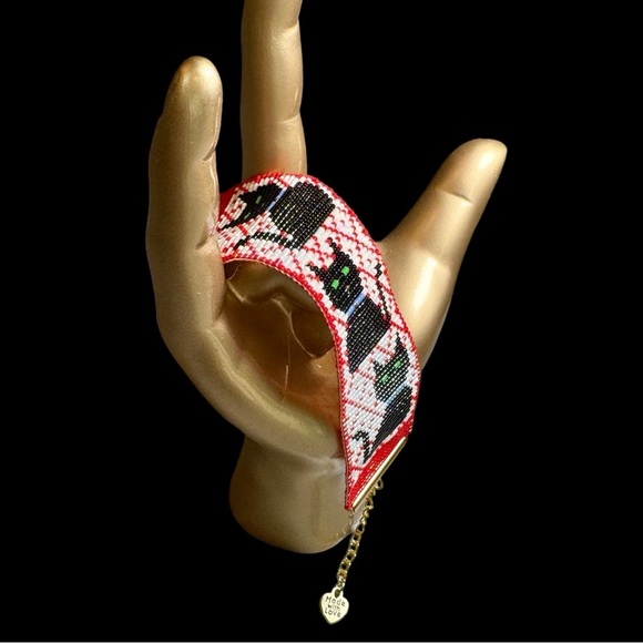 Handwoven beaded three black cat loom cuff panel bracelet adjustable cat lover - Picture 3 of 5